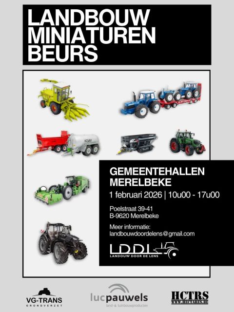 Wie mij volgt, weet dat mijn hart niet alleen klopt voor landbouwfotografie, maar ook voor landbouwminiaturen 🚜
Wat ooit begon als een hobby, groeit nu uit tot iets heel moois:

👉 Op 1 februari 2026 organiseren wij onze eigen Landbouwminiaturenbeurs in Merelbeke!

Met 2500 m² aan verkoopstanden, diorama’s, zeldzame stukken en vooral veel passie onder één dak.

Iedereen welkom vanaf 10u00 tot en met 17u00!